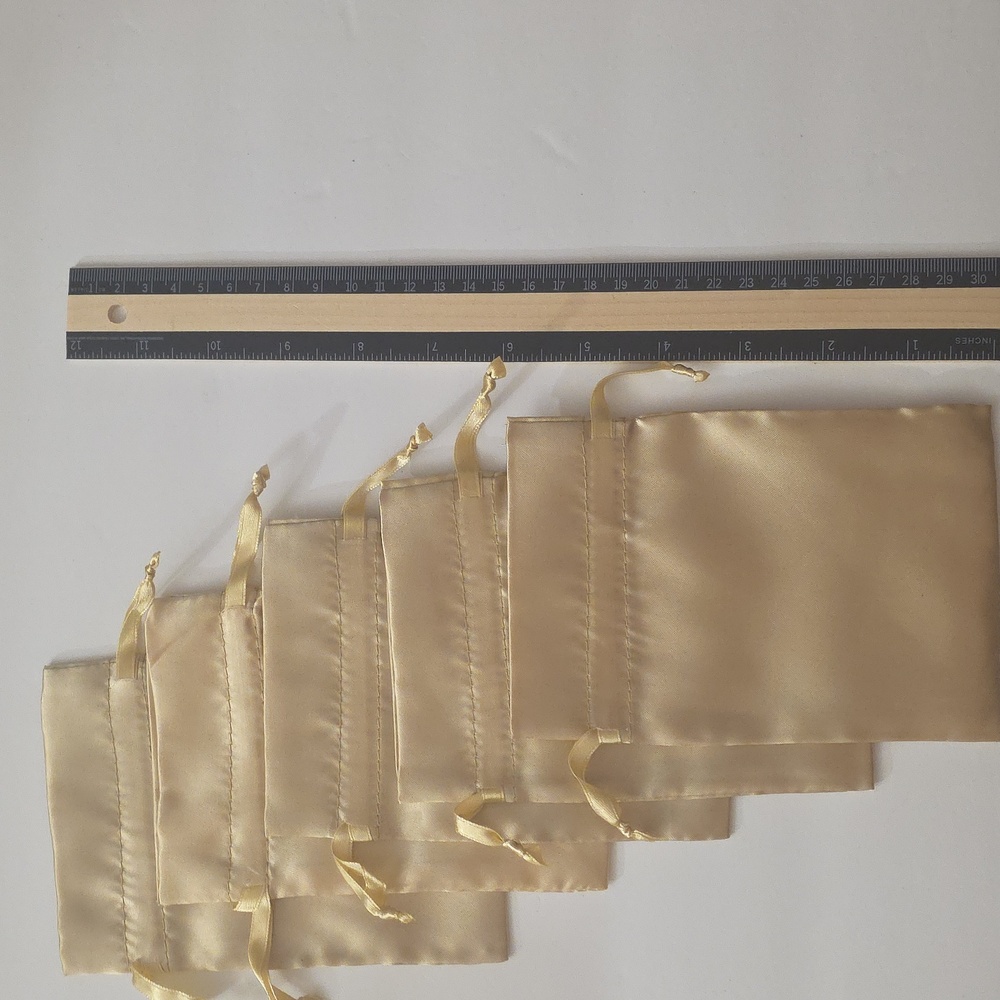 10 Small Gold Satiny Bags with Ribbon Drawstring 4x6" Gift Party Favor Bags NWOT